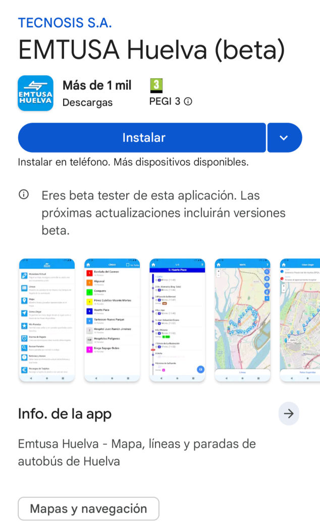 Ficha de EMTUSA Huelva en Google Play