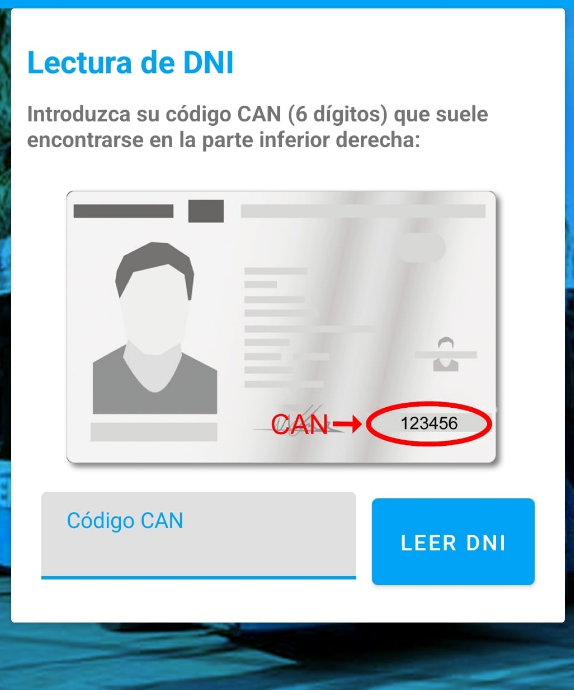Introducción del código CAN del DNI