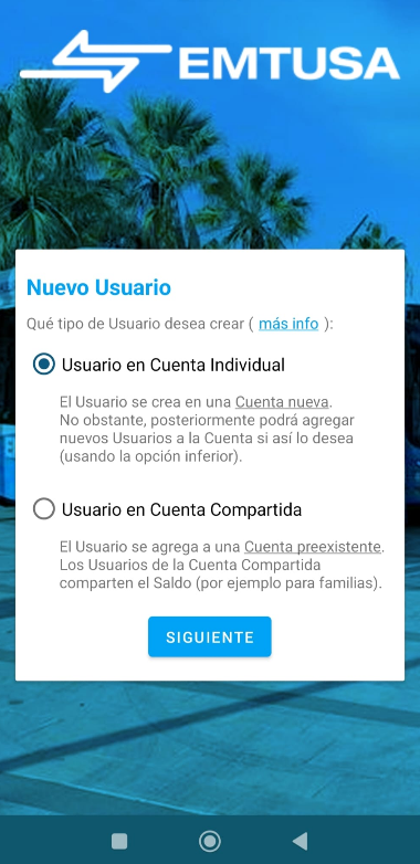 Elección entre cuenta individual o compartida