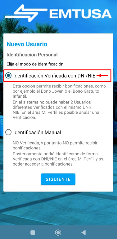 Elección del modo de identificación