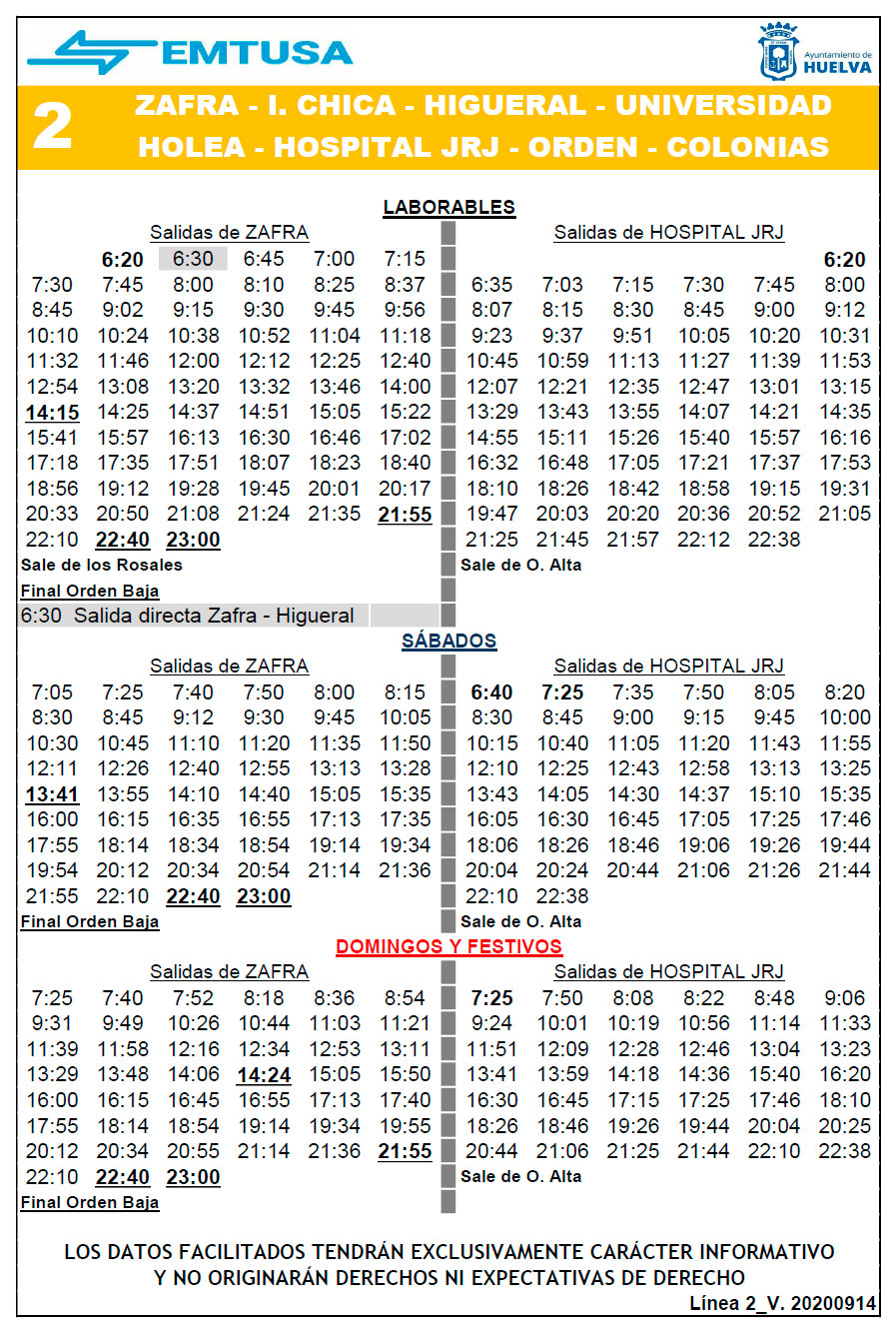 horario emtusa linea 2 20200914