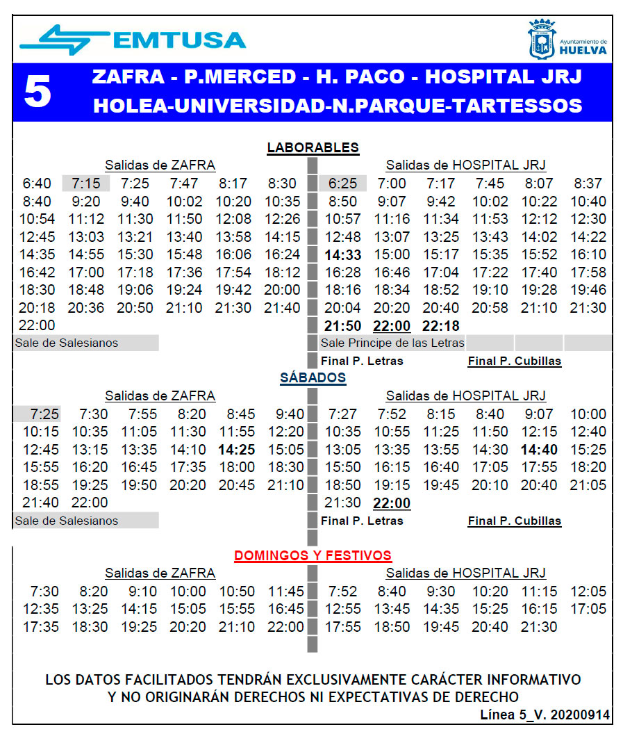 horario emtusa linea 5 20200914