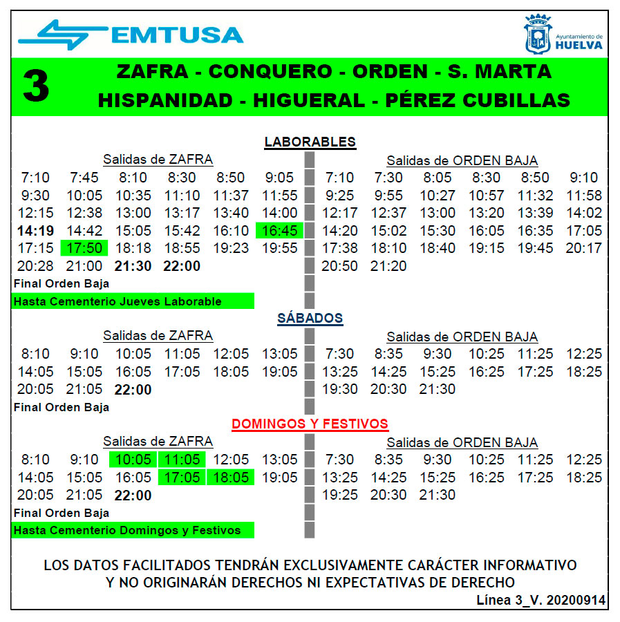 horario emtusa linea 3 20200914