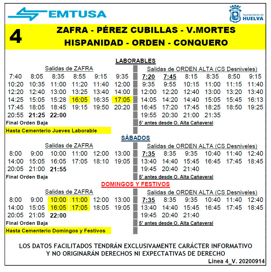 horario emtusa linea 4 20200914