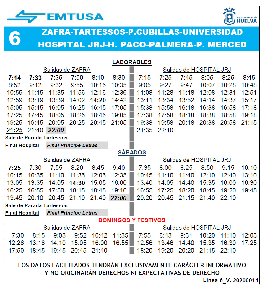 horario emtusa linea 6 20201123