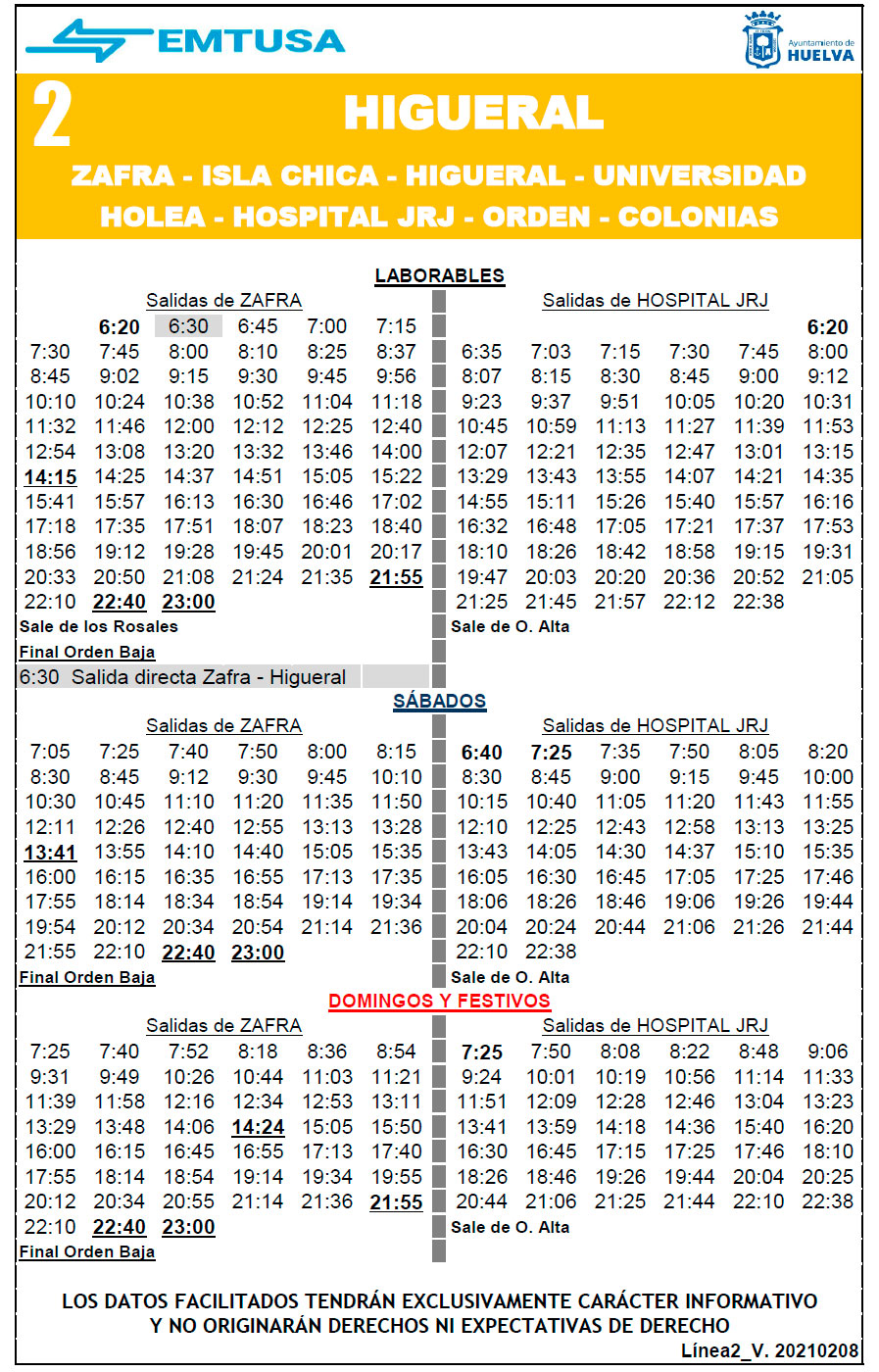 horario emtusa linea 1 20210208