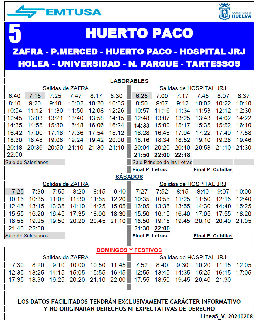 horario emtusa linea 1 20210208