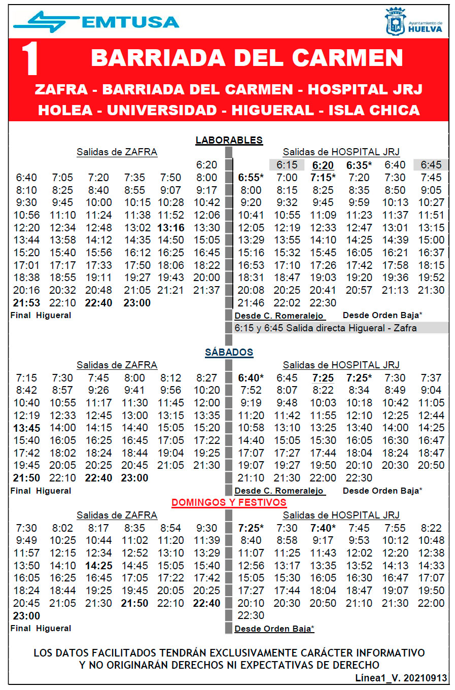 horario emtusa linea 1 20210906