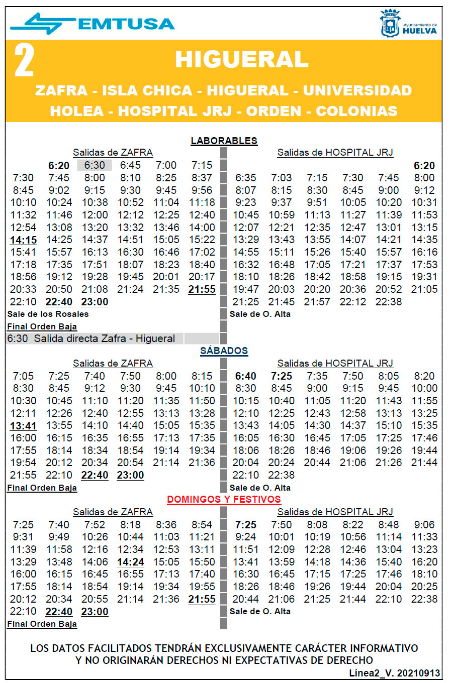 horario emtusa linea 1 20210906