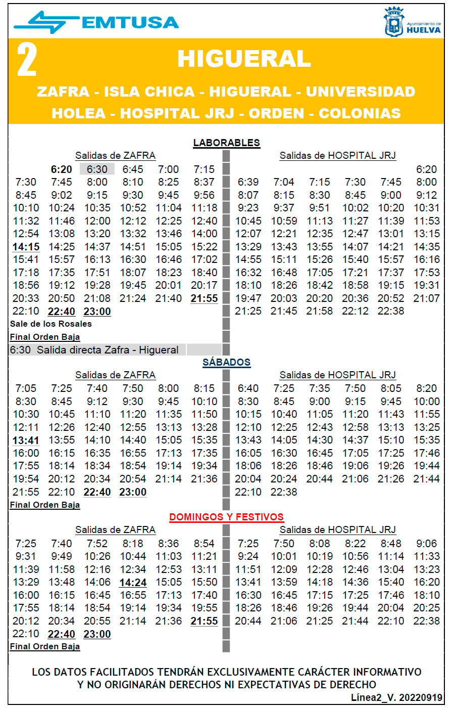 horario emtusa linea 2 20220919