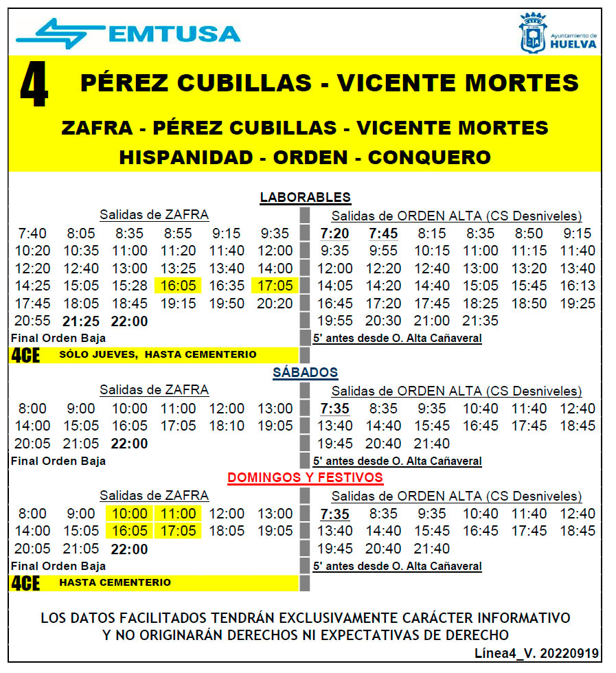 horario emtusa linea 4 20220919