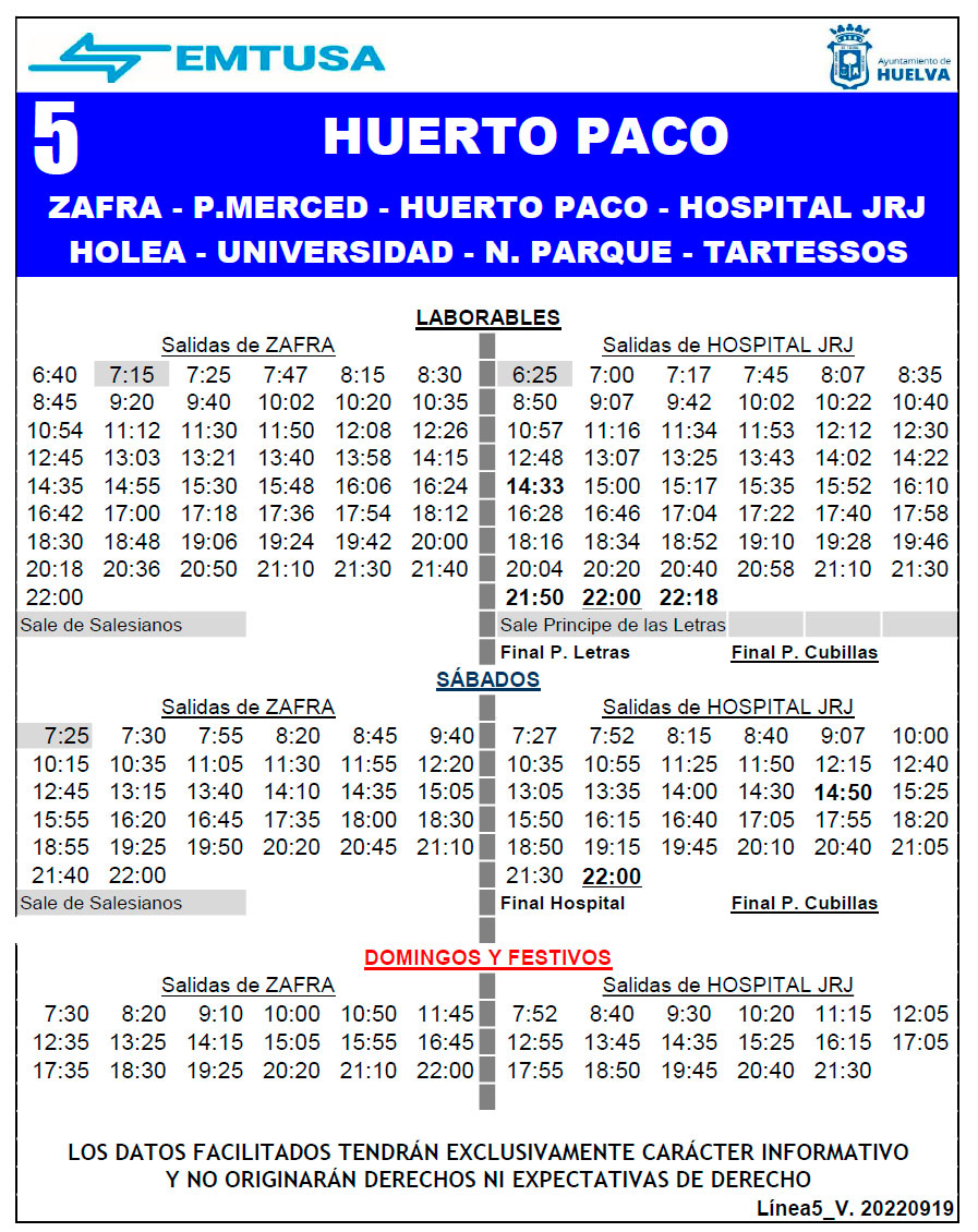 horario emtusa linea 5 20220919