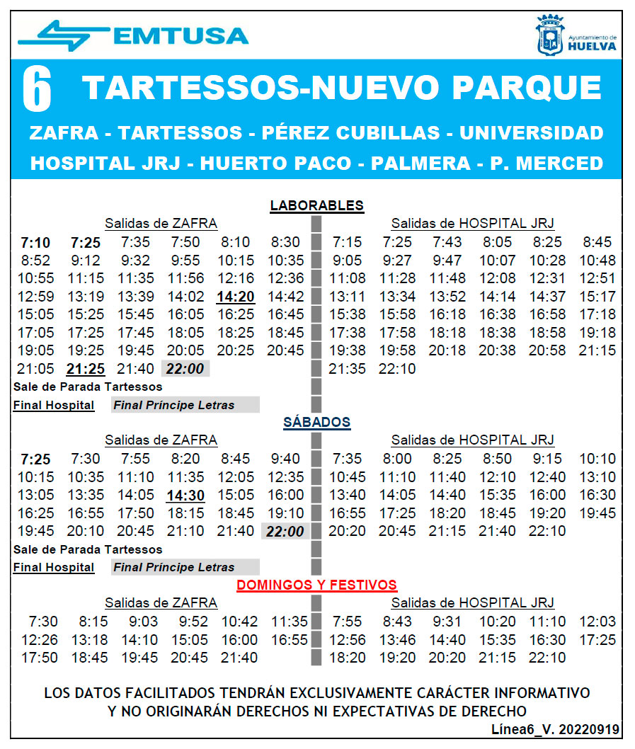 horario emtusa linea 6 20220919