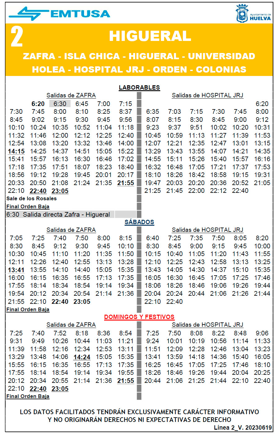 horario emtusa linea 2 20230619