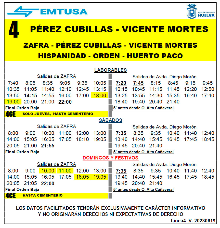 horario emtusa linea 4 20230619