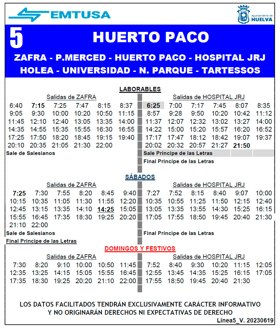 horario emtusa linea 5 20230619