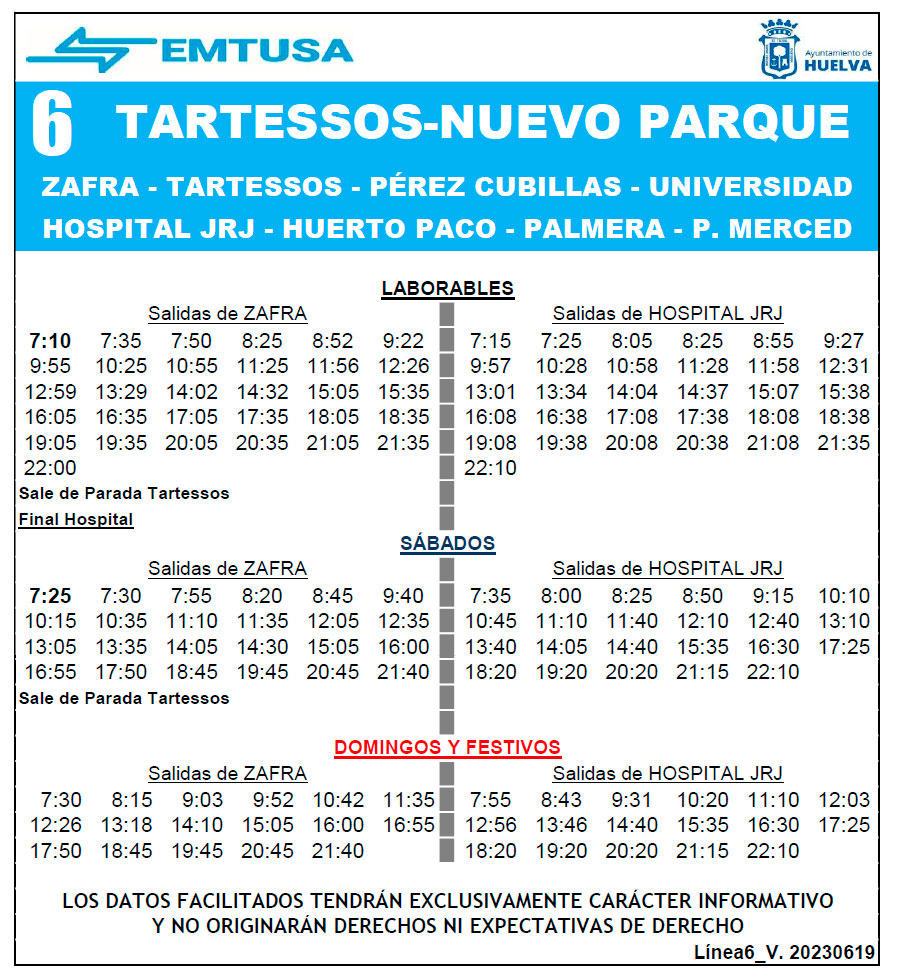 horario emtusa linea 6 20230619