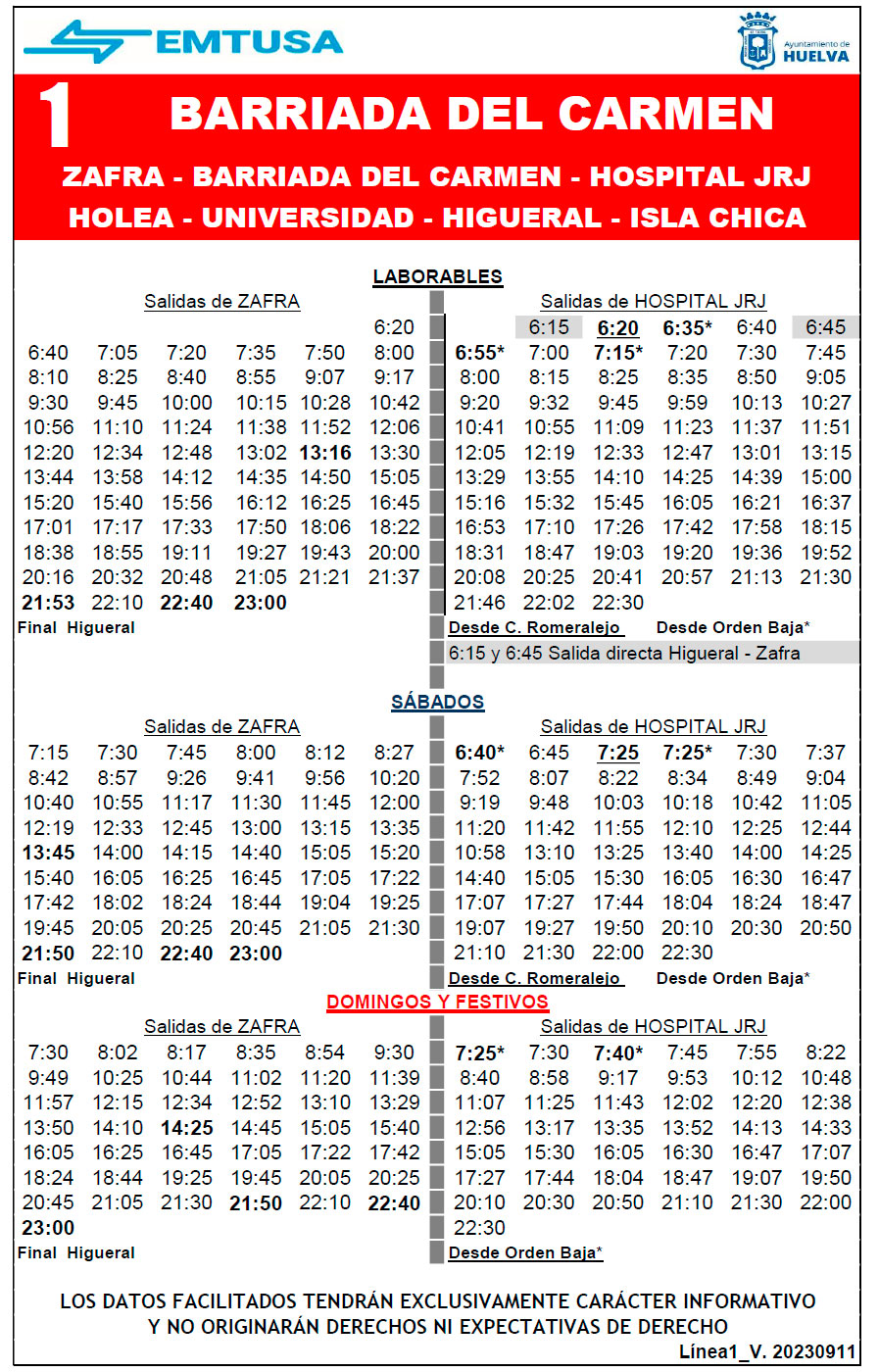 horario emtusa linea 1 20230911