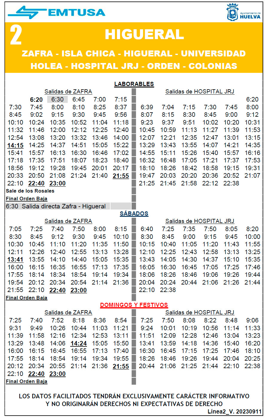 horario emtusa linea 2 20230911