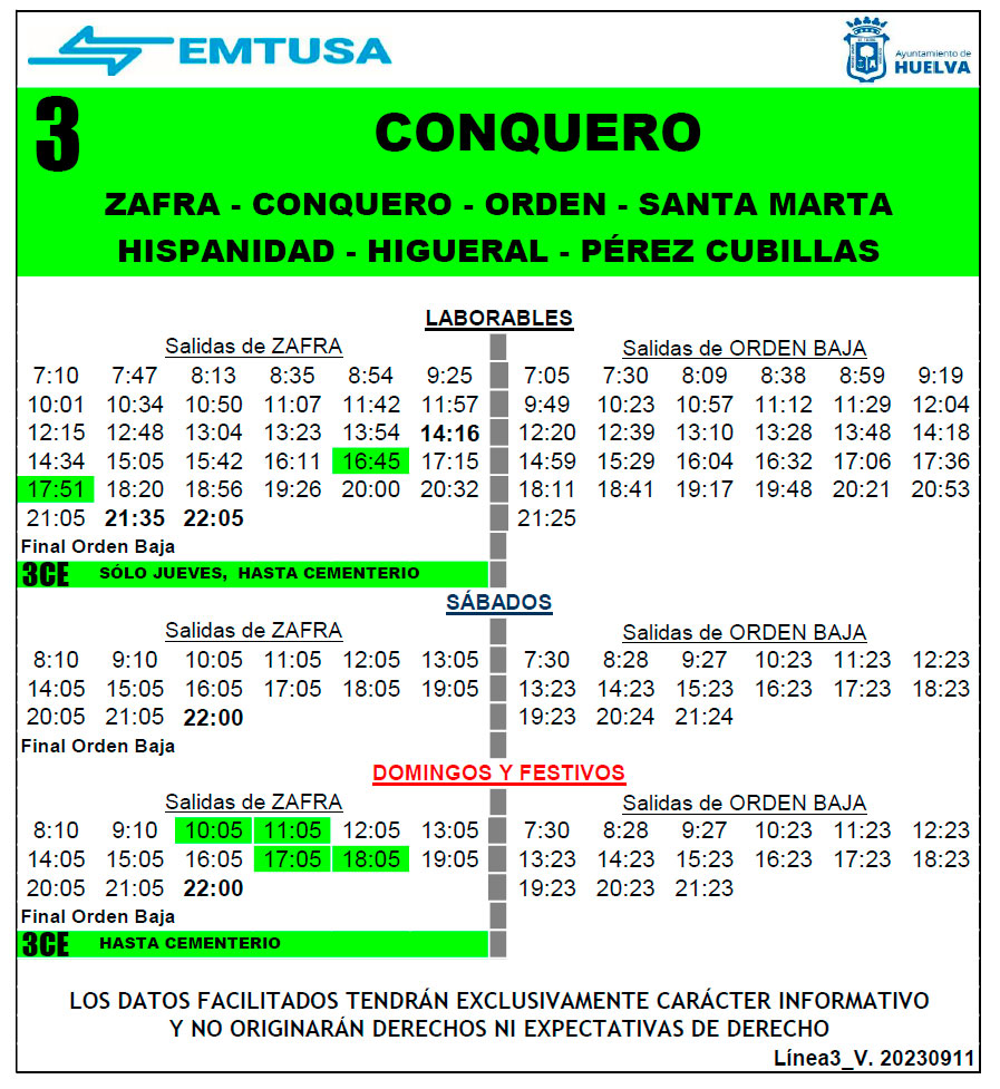 horario emtusa linea 3 20230911