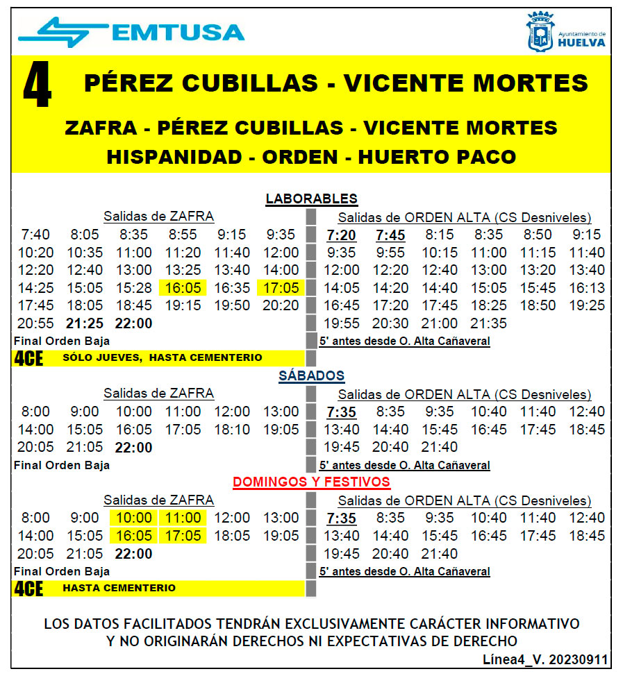 horario emtusa linea 4 20230911