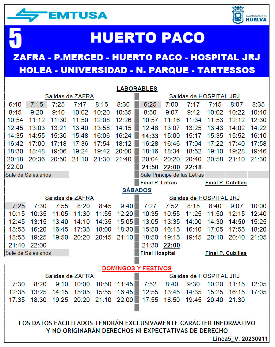 horario emtusa linea 5 20230911