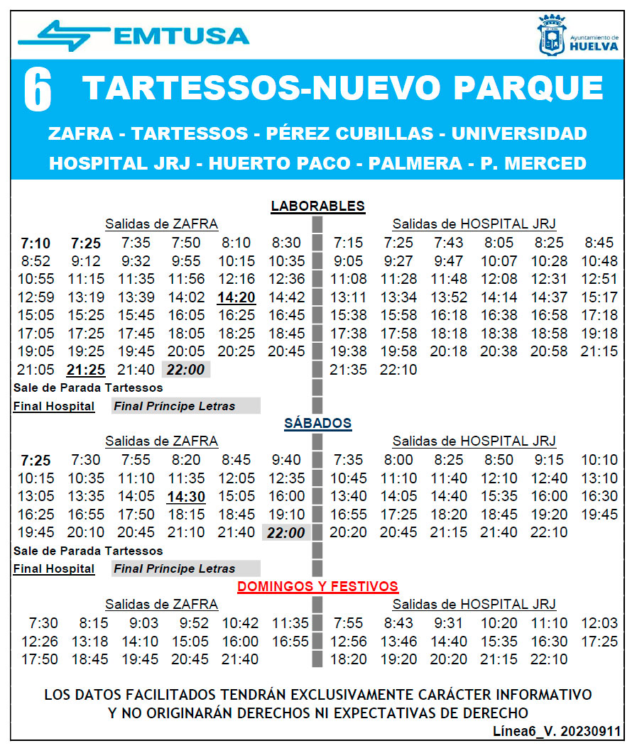 horario emtusa linea 6 20230911