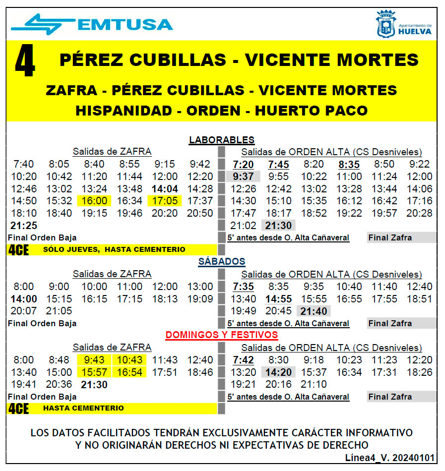 horario emtusa linea 4 20240101