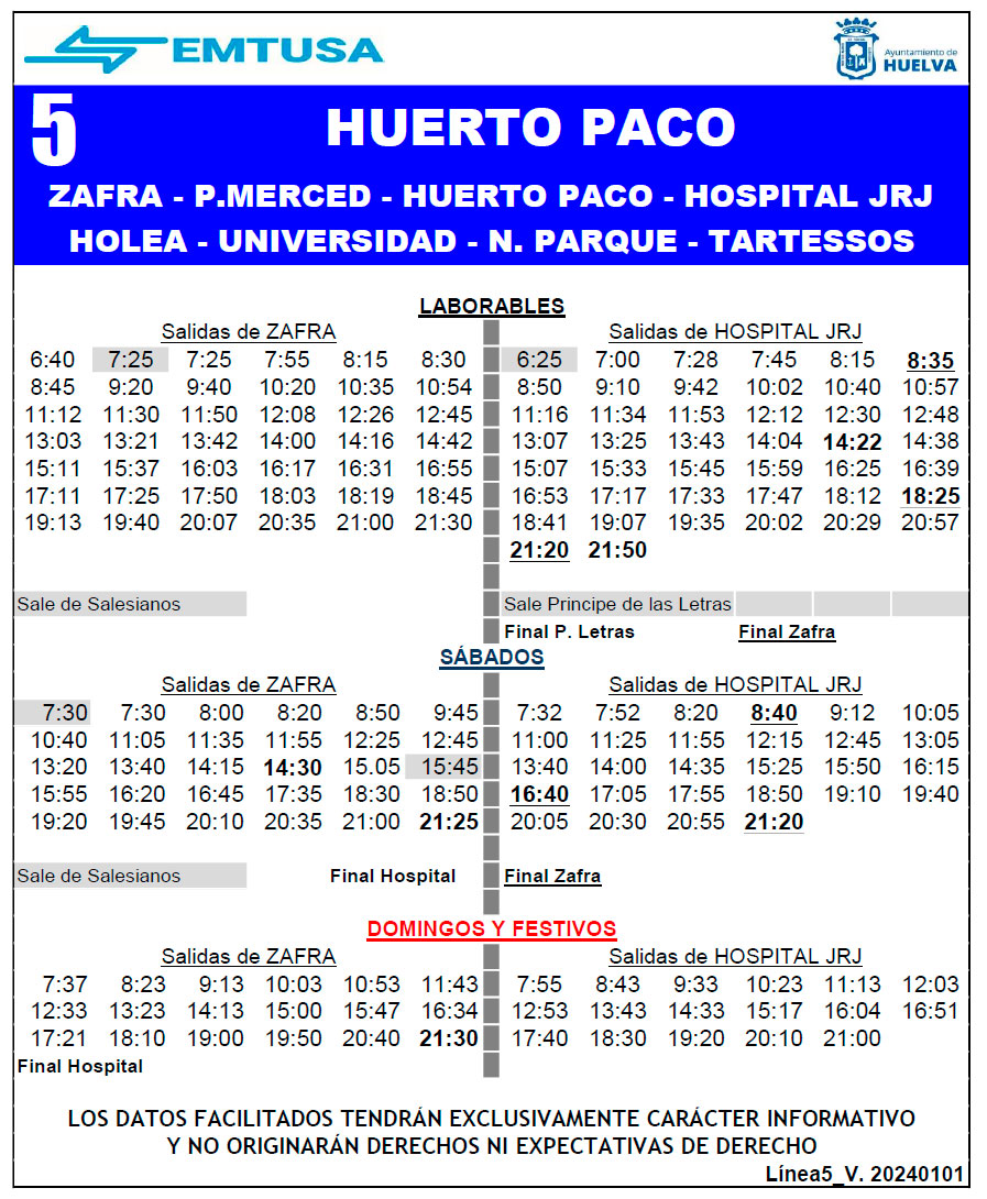 horario emtusa linea 5 20240101