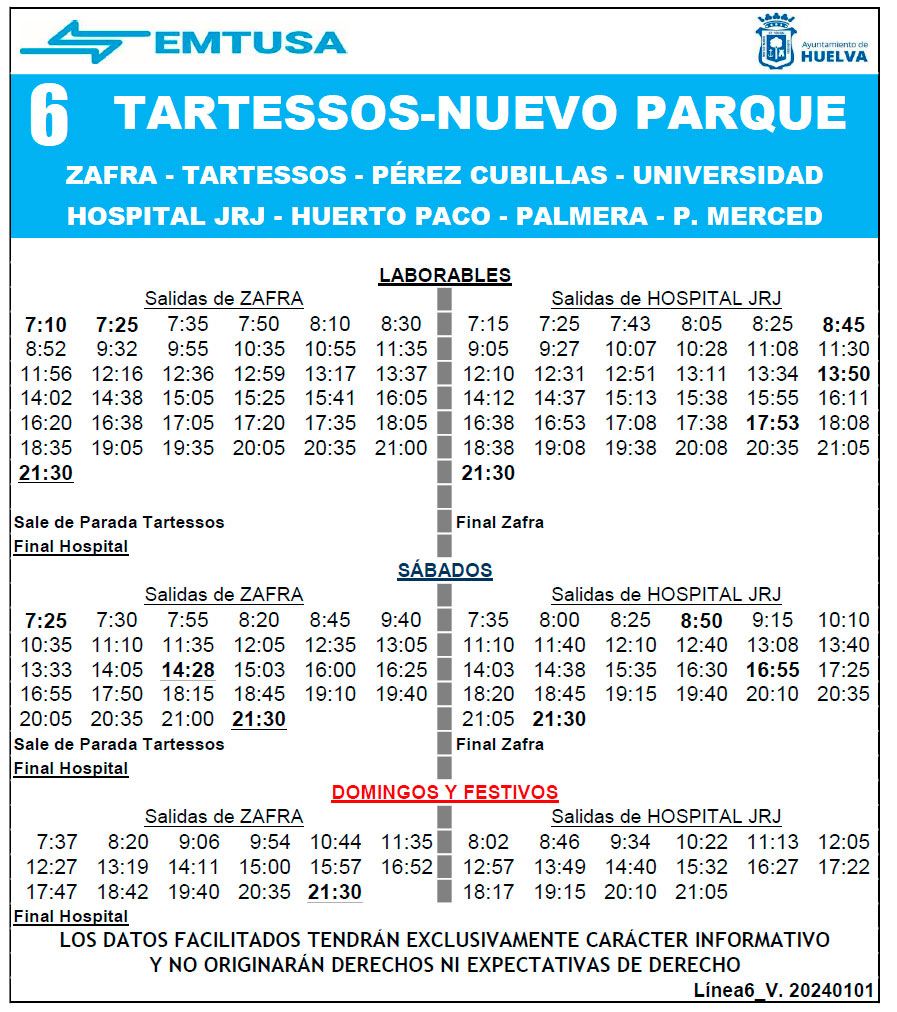 horario emtusa linea 6 20240101