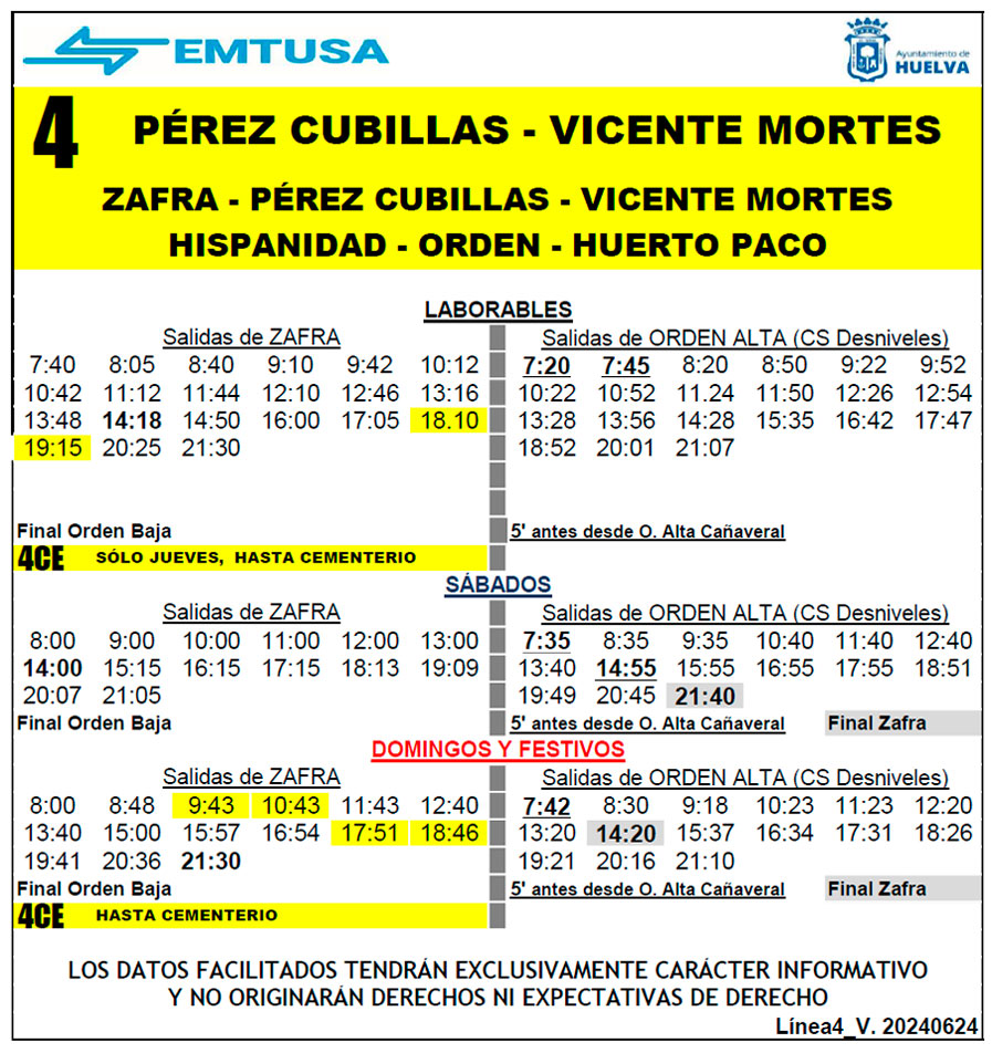 horario emtusa linea 4 20240624