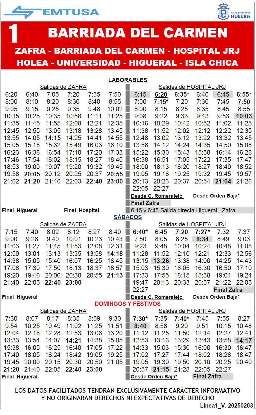 horario emtusa linea 1 20250210