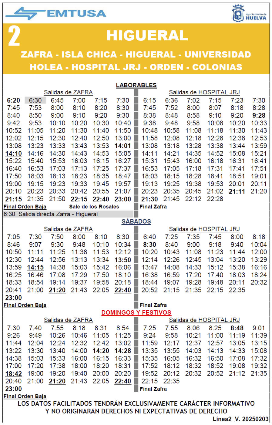 horario emtusa linea 2 20250210