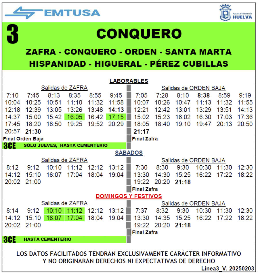 horario emtusa linea 3 20250210