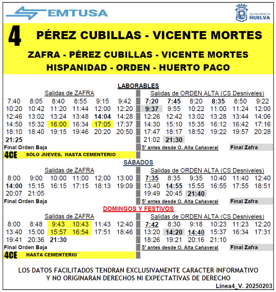 horario emtusa linea 4 20250210