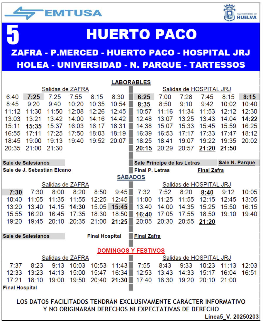 horario emtusa linea 5 20250210