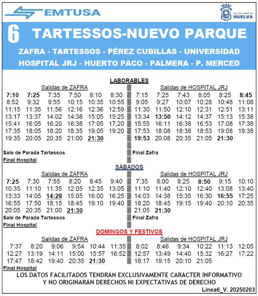 horario emtusa linea 6 20250210