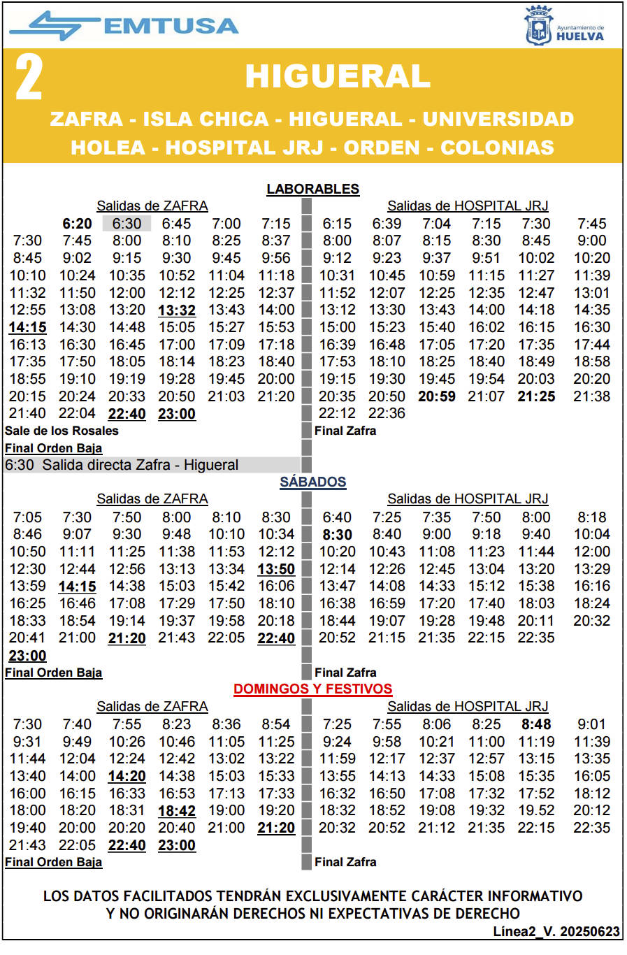 horario emtusa linea 2 20250623