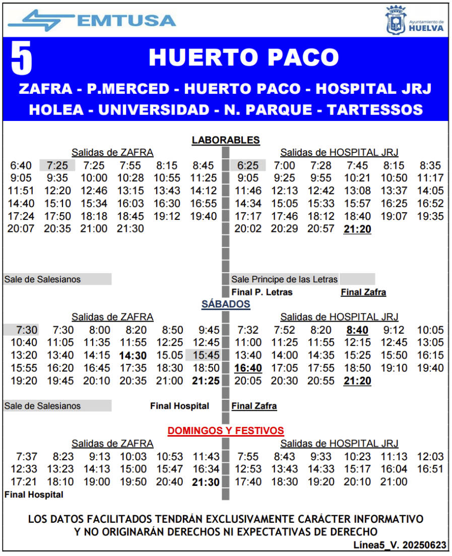 horario emtusa linea 5 20250623