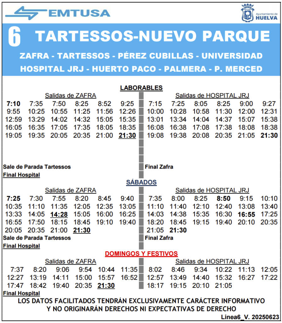 horario emtusa linea 6 20250623