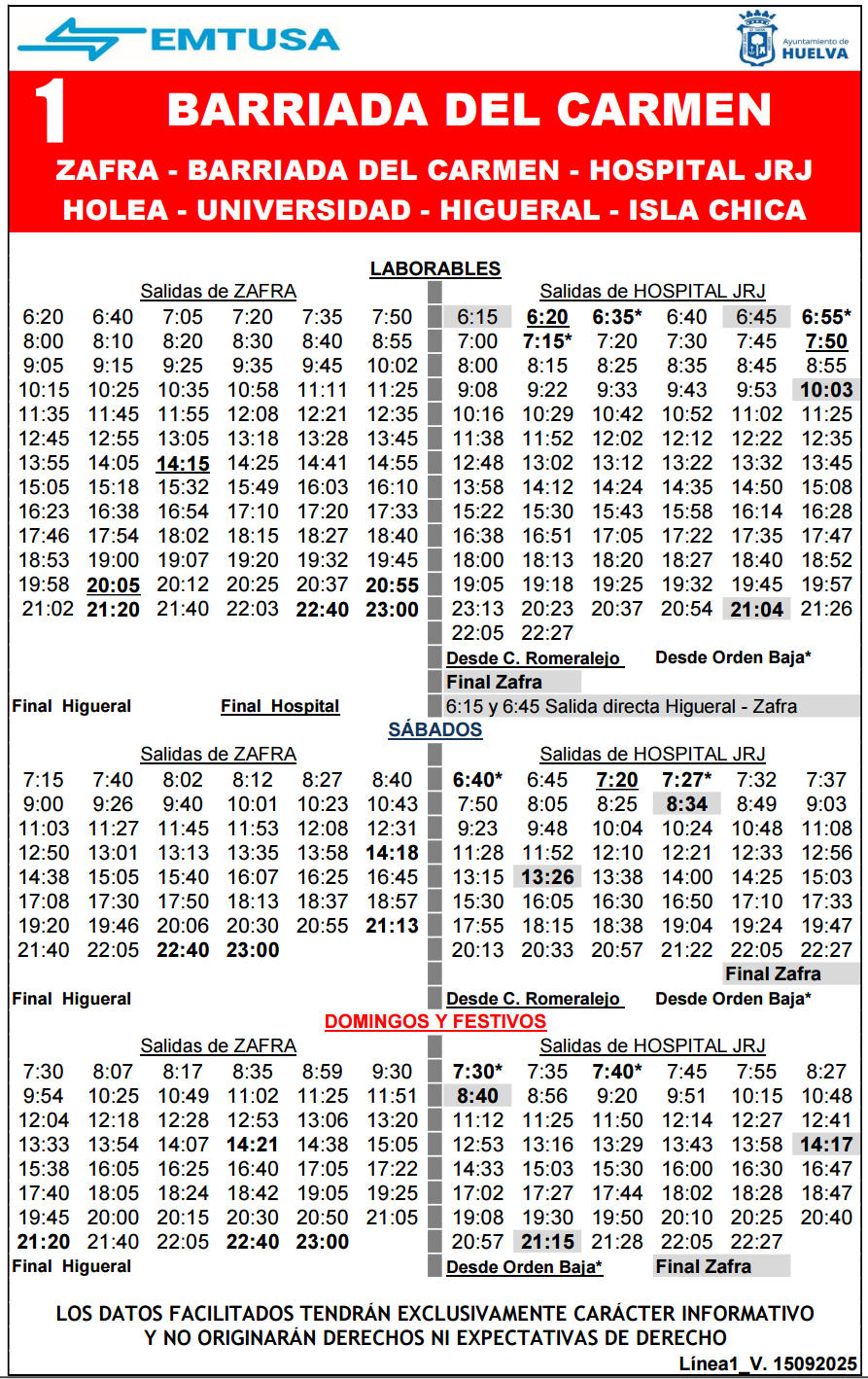 horario emtusa linea 1 20250915