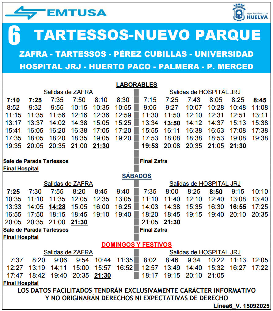 horario emtusa linea 6 20250915