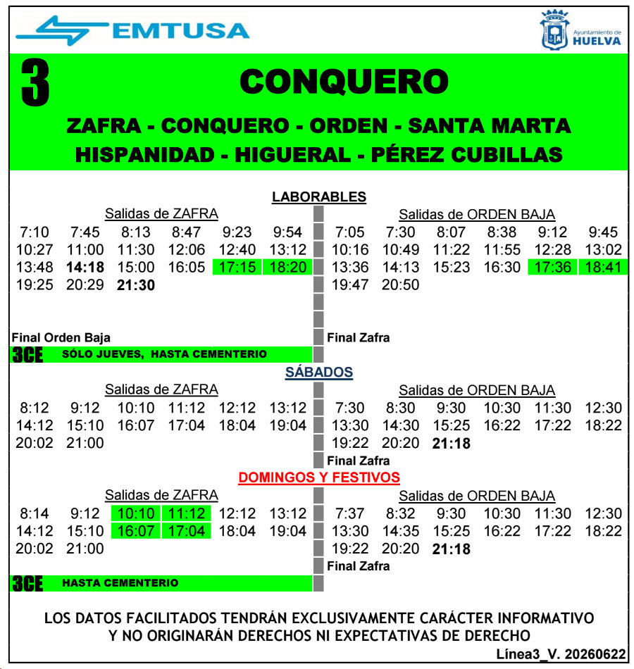 horario emtusa linea 3 20260622